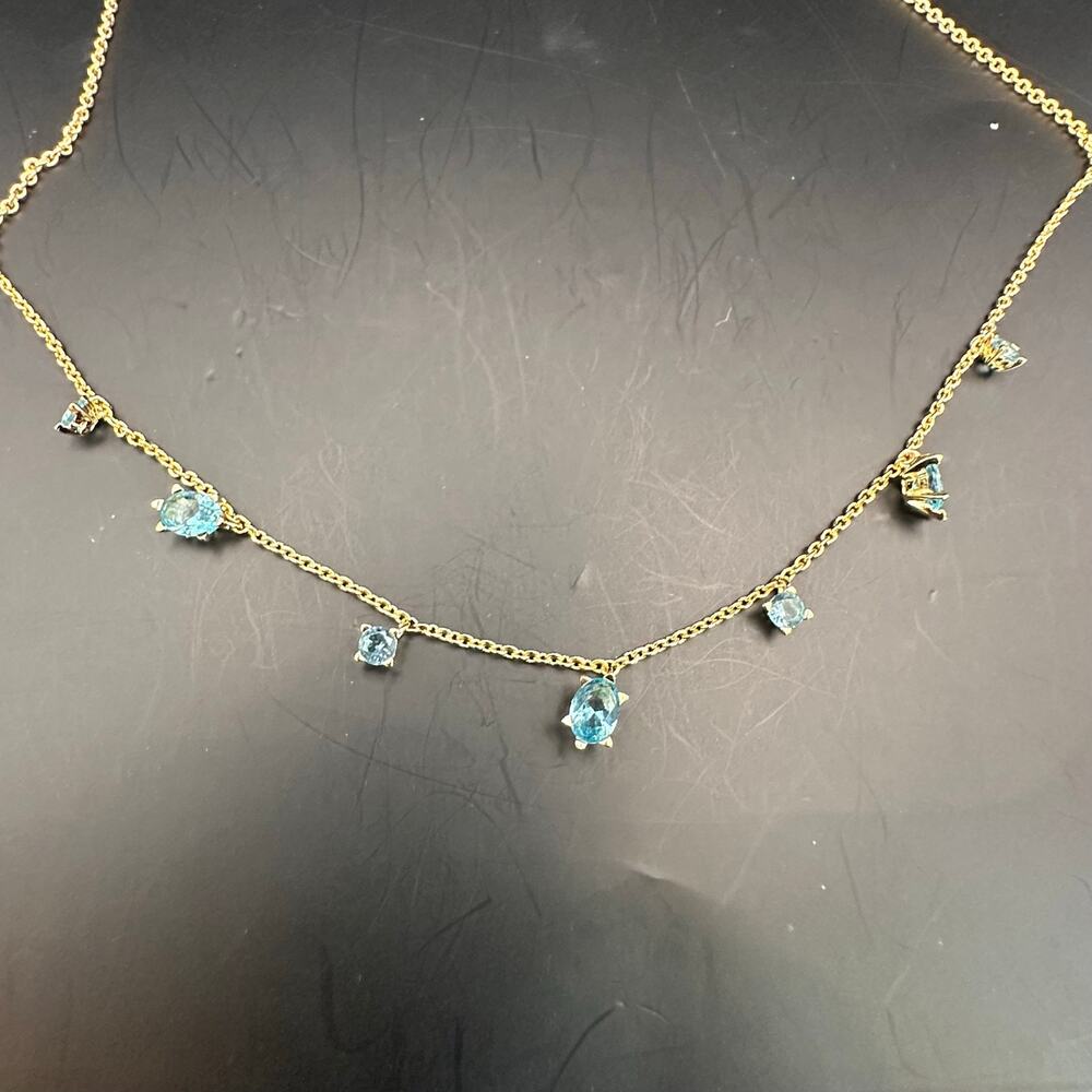 The Kendra Scott Cailin Delicate Strand Necklace NWT Gold Aqua Crystal Jewelry - Picture 4 of 13
